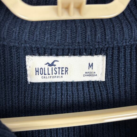 Hollister Chunky Ribbed Oversized Half Zip Sweater navy blue white stripe Medium - Picture 8 of 9